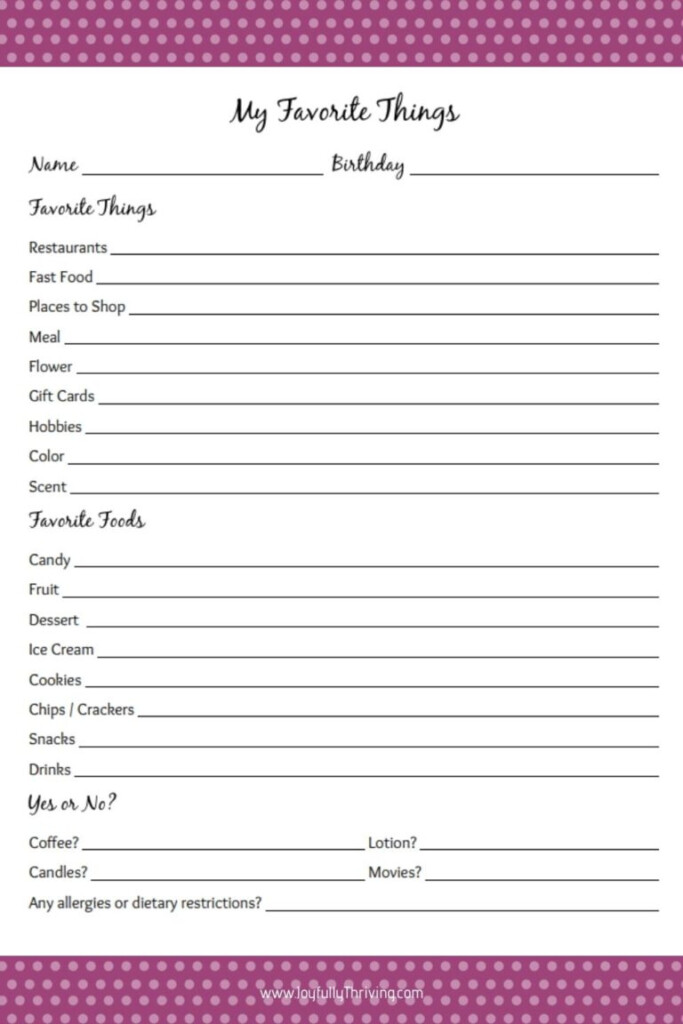 My Favorite Things List Free Printable Gift Ideas For Teachers