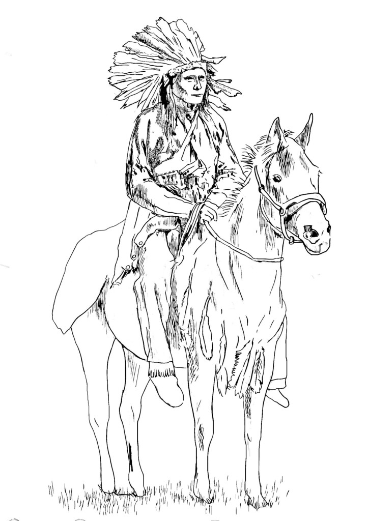 Native American On His Horse Native American Adult Coloring Pages