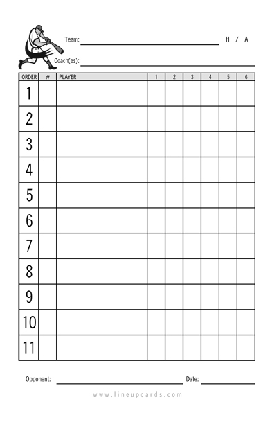 Printable Baseball Lineup Card Pdf