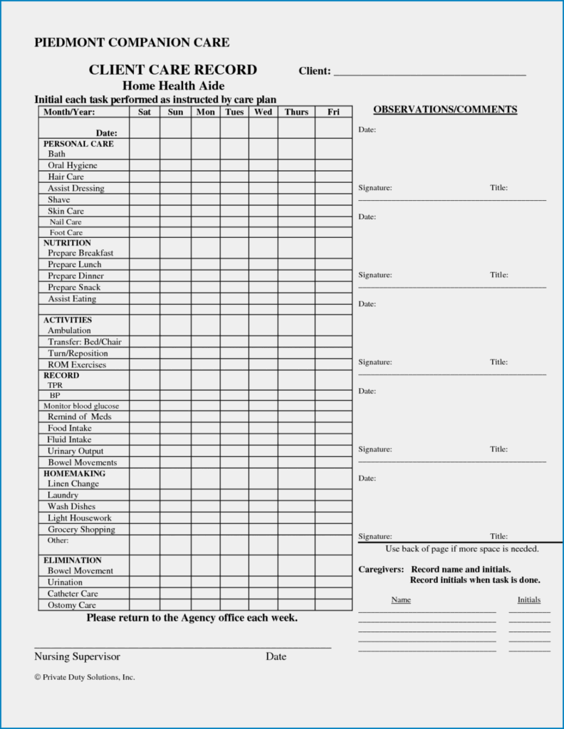 Printable Caregiver Daily Checklist Template Printable And Enjoyable 