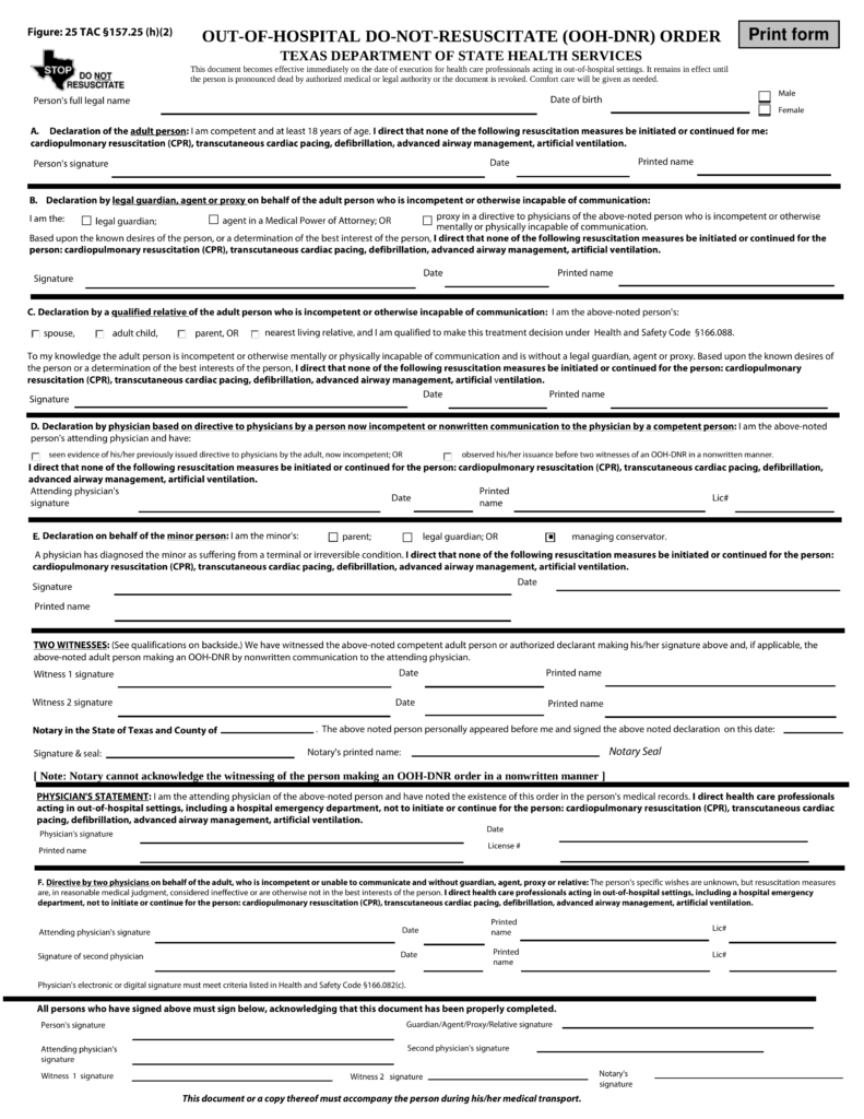 Printable Dnr Form Texas Printable Templates