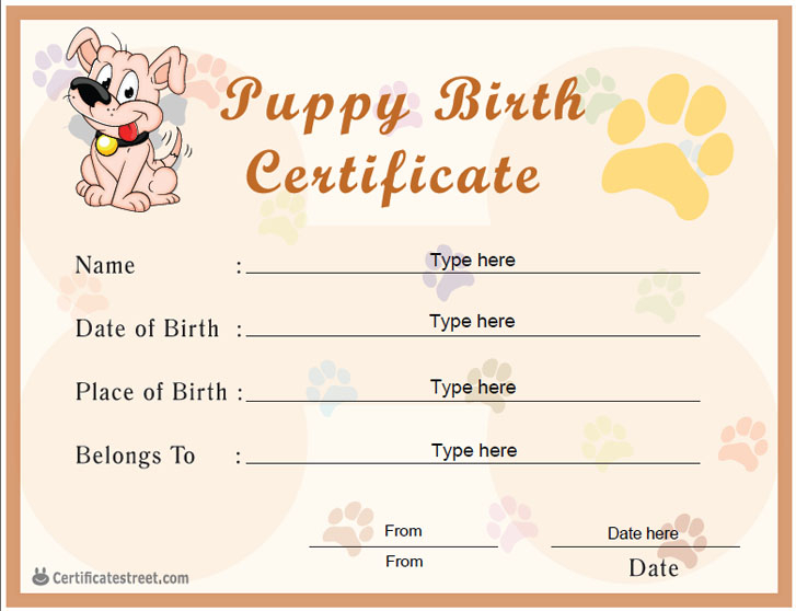 Printable Free Downloadable Puppy Birth Certificate Printable 
