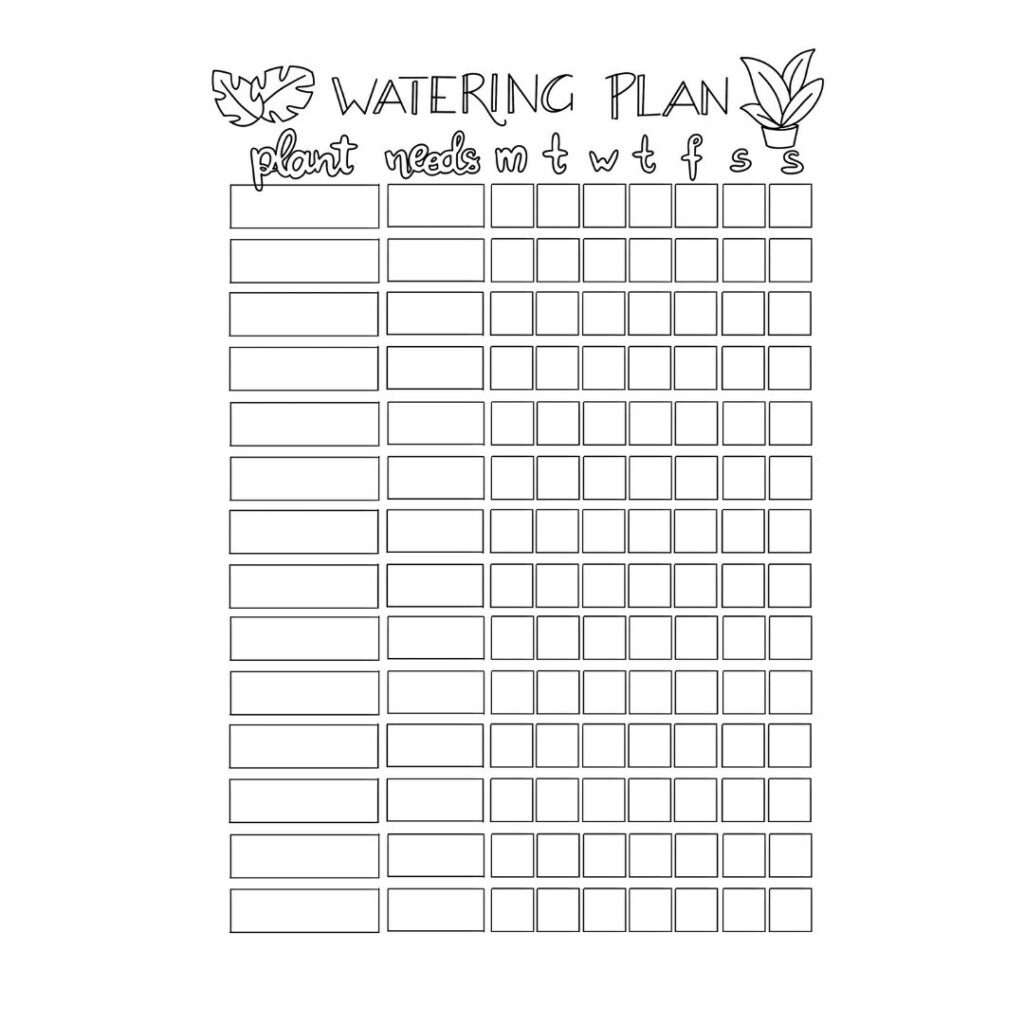 Printable Plant Watering Schedule