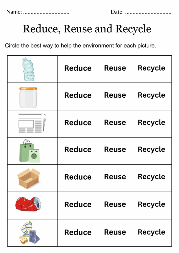 Printable Reduce Reuse Recycle Worksheets For Kindergarten Teaching 