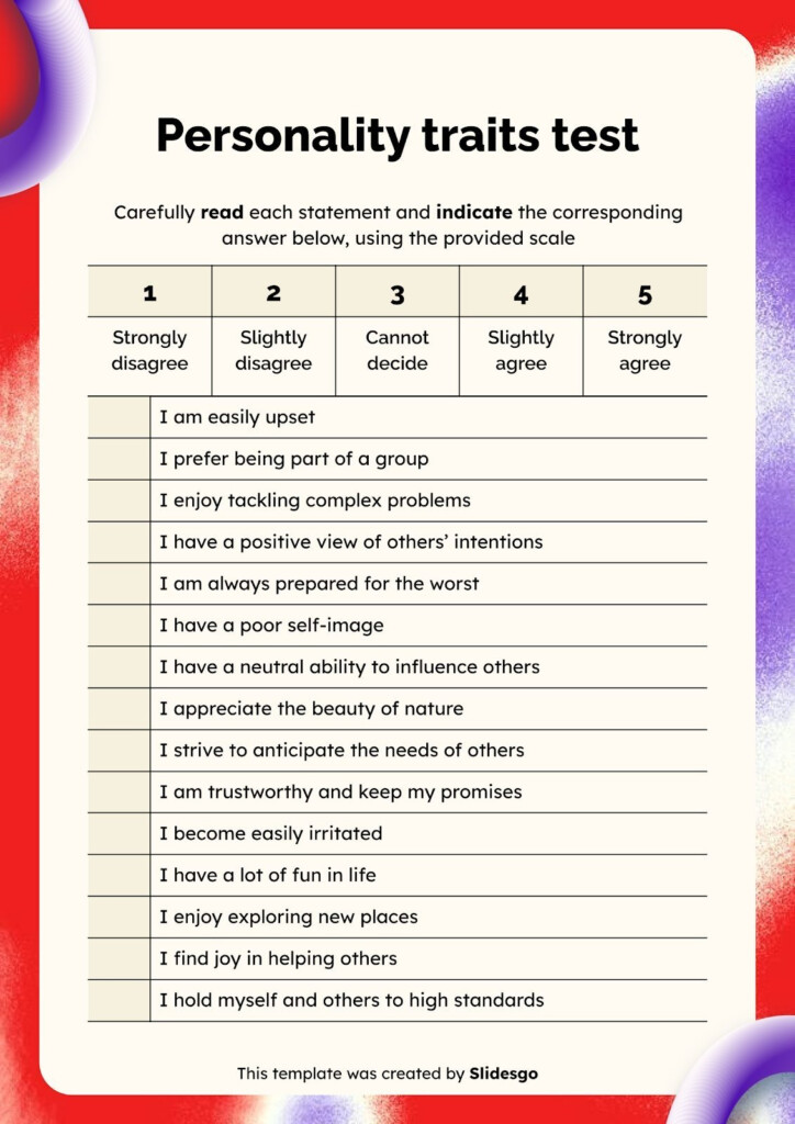 Printable Self Help Assessment Personality Test