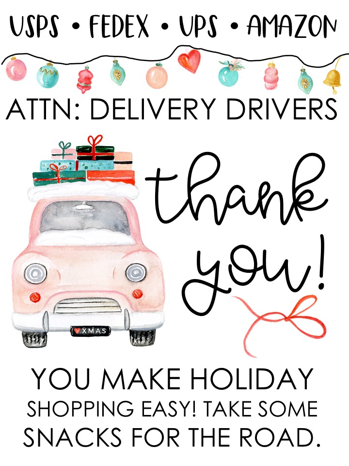 Printable Sign For Delivery Driver Snacks
