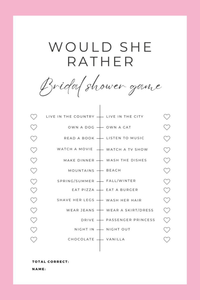  quot Would She Rather quot Bridal Shower Game Free Printable Simple Bridal 
