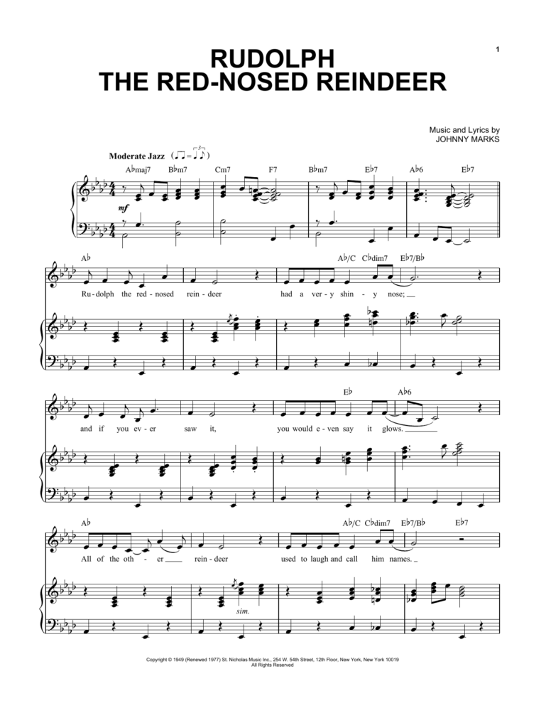 Rudolph The Red Nosed Reindeer Piano Vocal Print Sheet Music Now