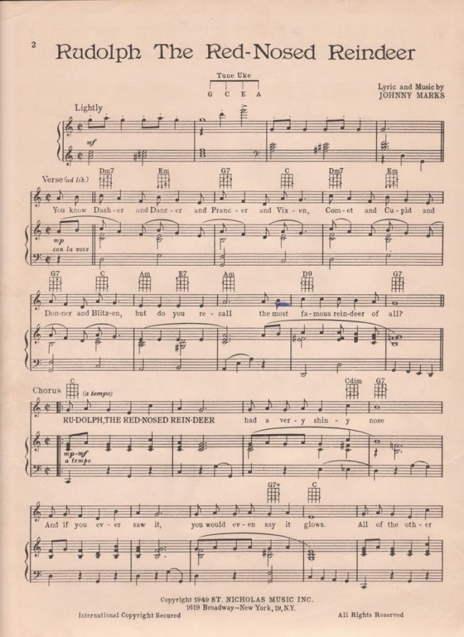 Rudolph The Red Nosed Reindeer Sheet Music Easy Free