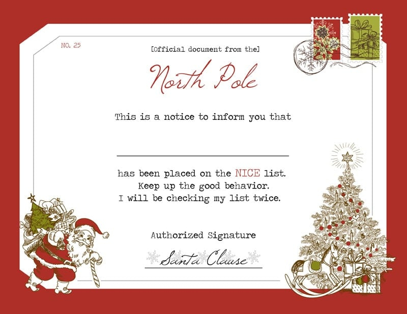 Santa 39 s Nice List Certificate