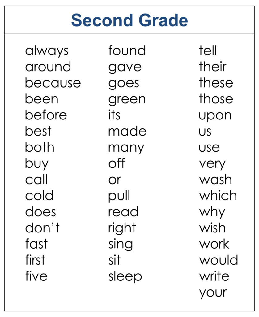 Second Grade Sight Words 10 Free PDF Printables Printablee