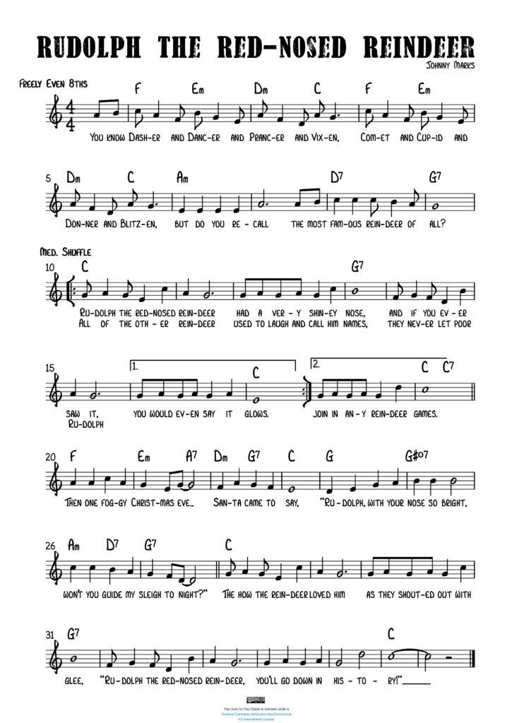 Sheet Music By Paul Gladis Rudolph The Red Nosed Reindeer