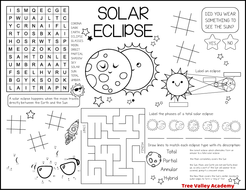 Solar Eclipse Worksheets Tree Valley Academy