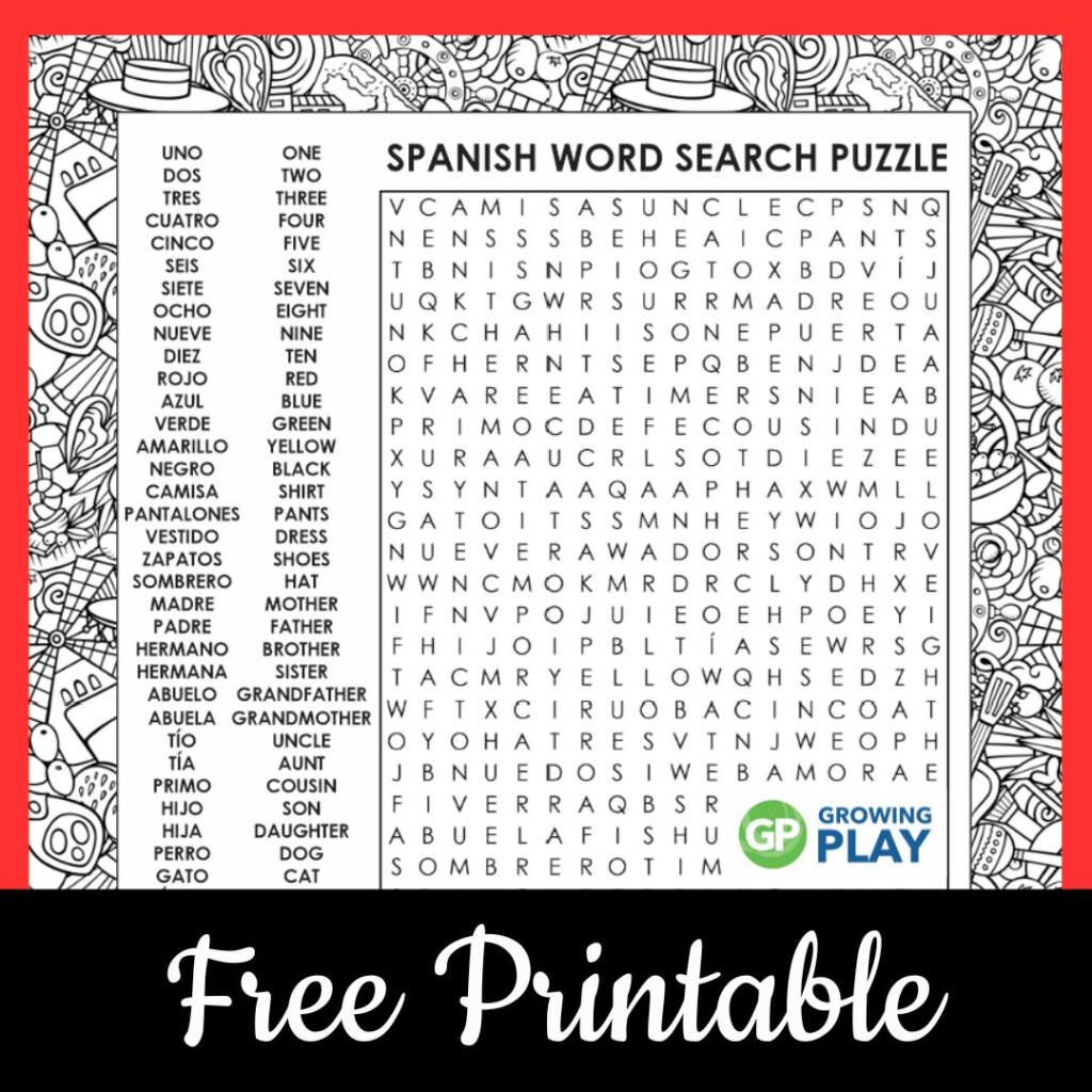 Spanish Word Search Printable Free