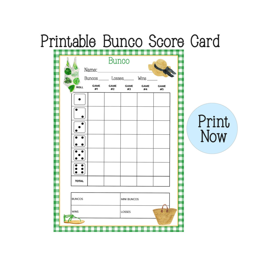 Summer Bunco Score Card Score Sheet Bunko Party Beach Bunco Summer 