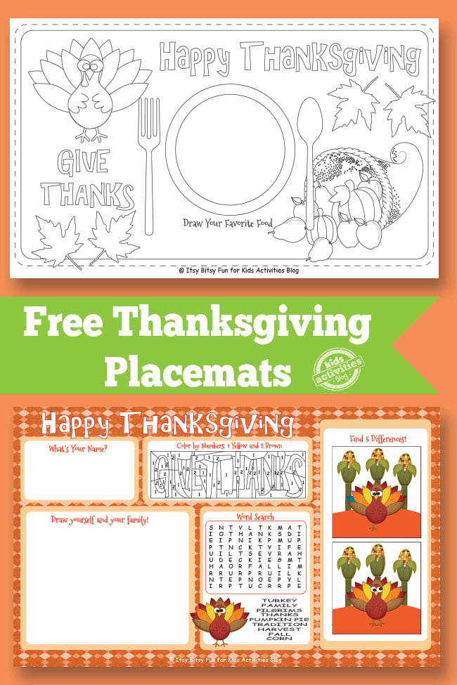 Thanksgiving Placemat Free Kids Printable 