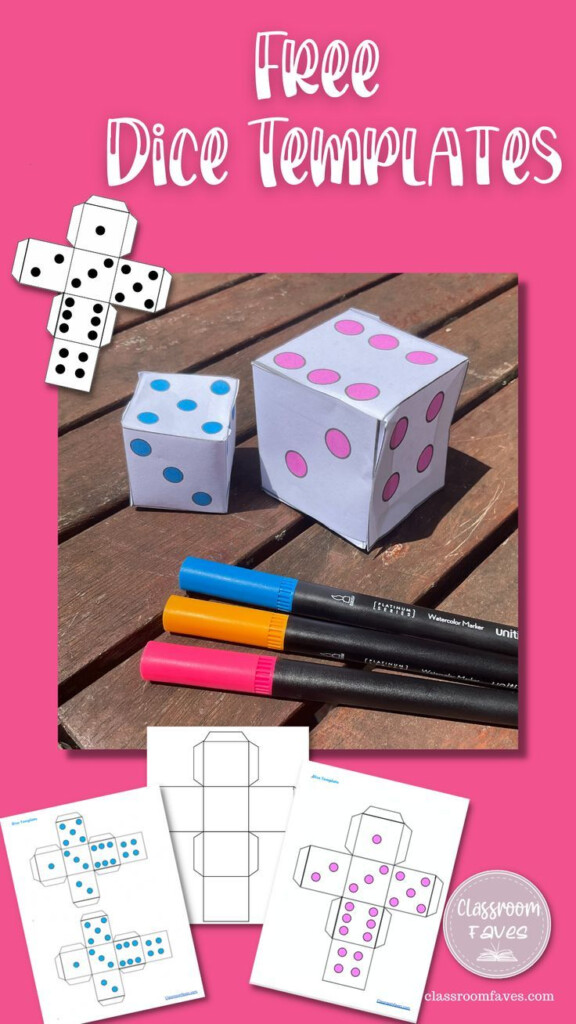 Three Dice Templates With Markers And Crayons
