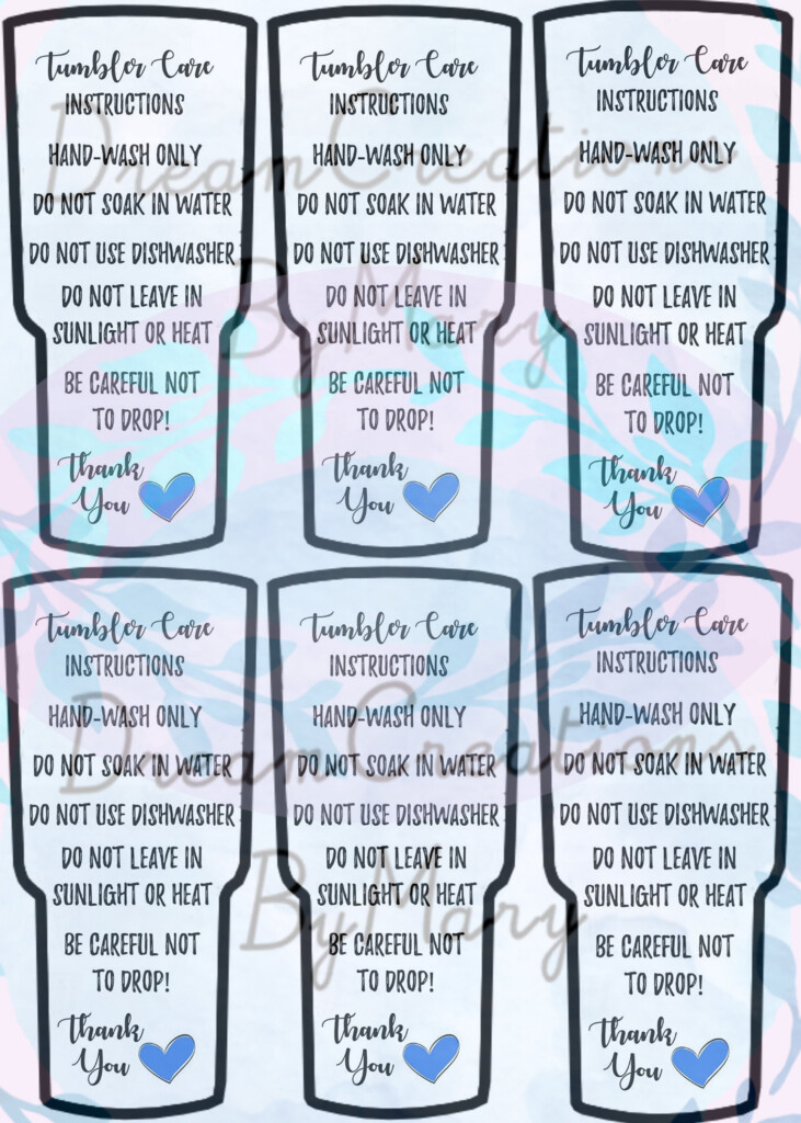Tumbler Care Instructions Printable Free