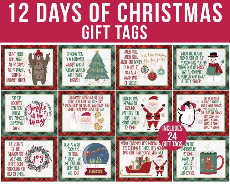 Twelve Days Of Christmas Gift Tags With Santa Clause And Snowman On 