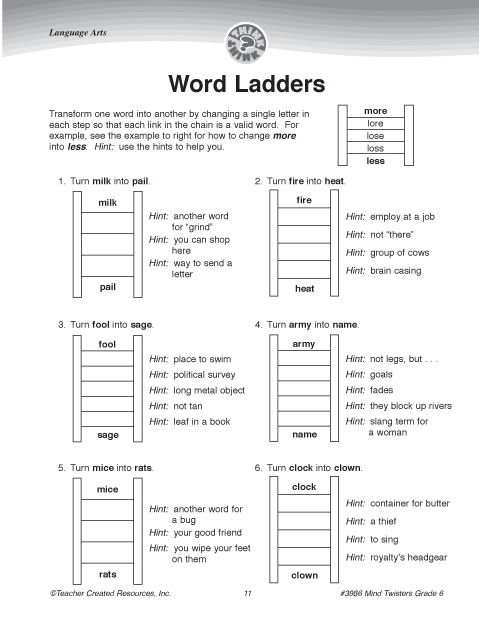 Word Ladders Free Worksheets Samples